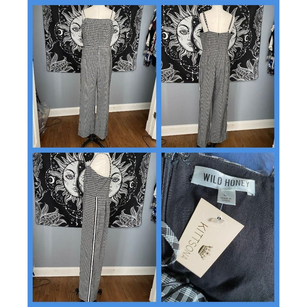 NWT Wild Honey Gingham Cropped Jumpsuit Org $72